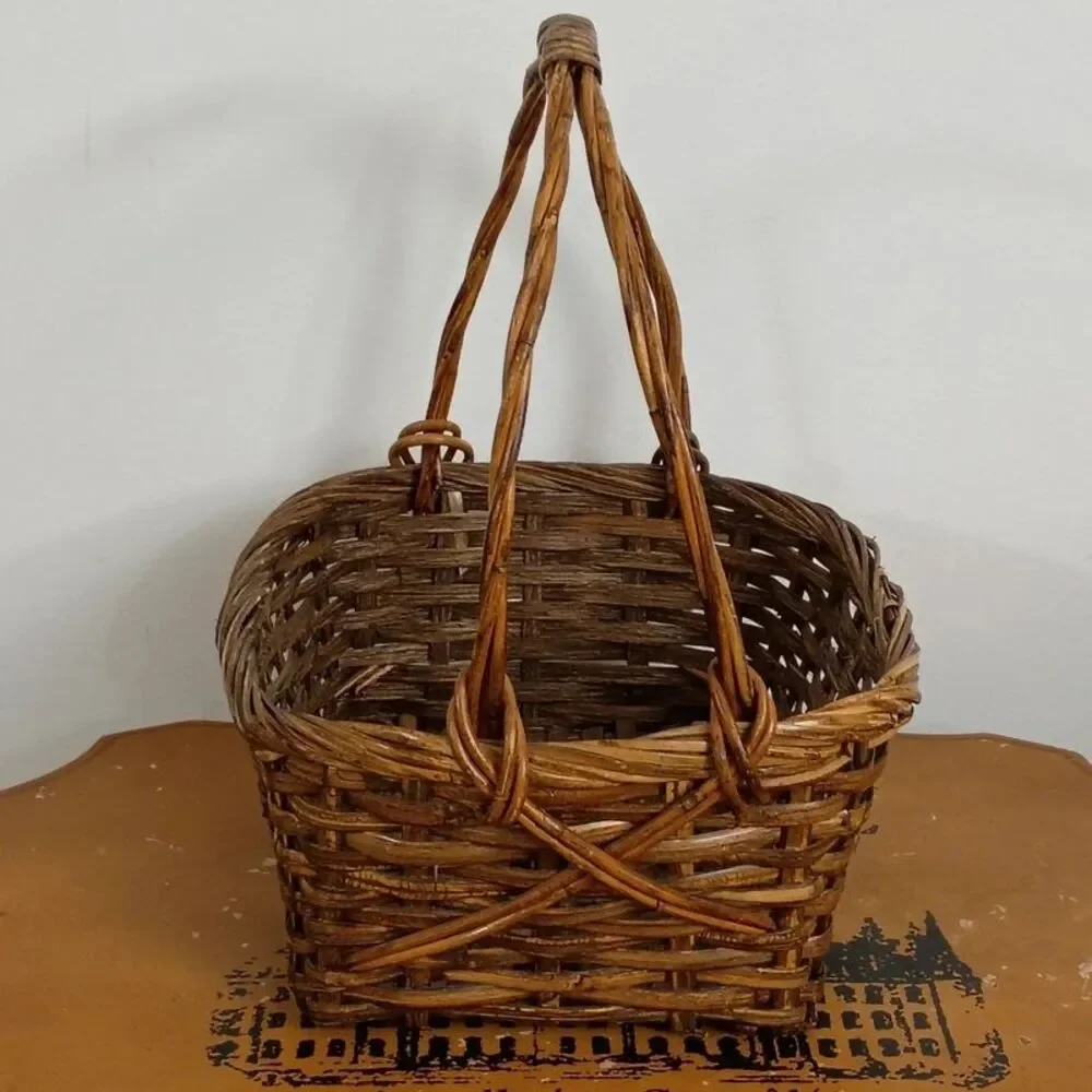 Large Wicker Basket with Handle Farmhouse Country Decor
